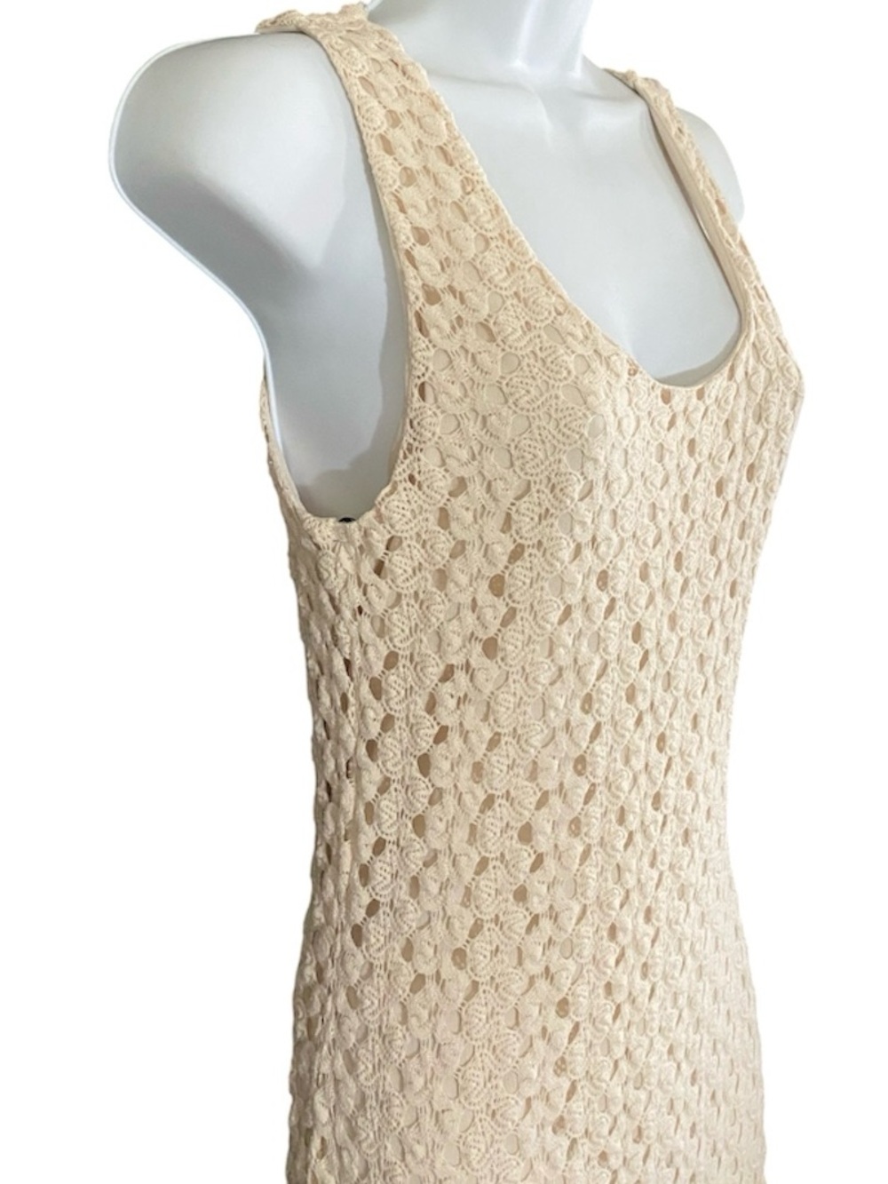Forever 21 Cream Crochet Knit Maxi Dress M Boho Resort Festival - Picture 5 of 11